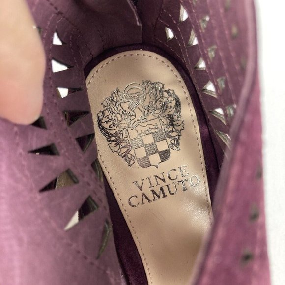 *Vince Camuto Tarita Cut Out Lace Up Burgundy Suede Open Toe Heel Bootie Size 6 - Picture 10 of 16